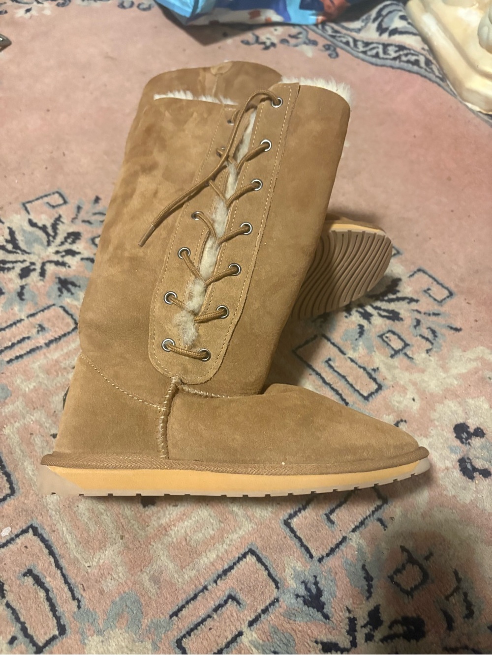 Emu Chestnut Lace-Up Tall Suede Shearling Boots